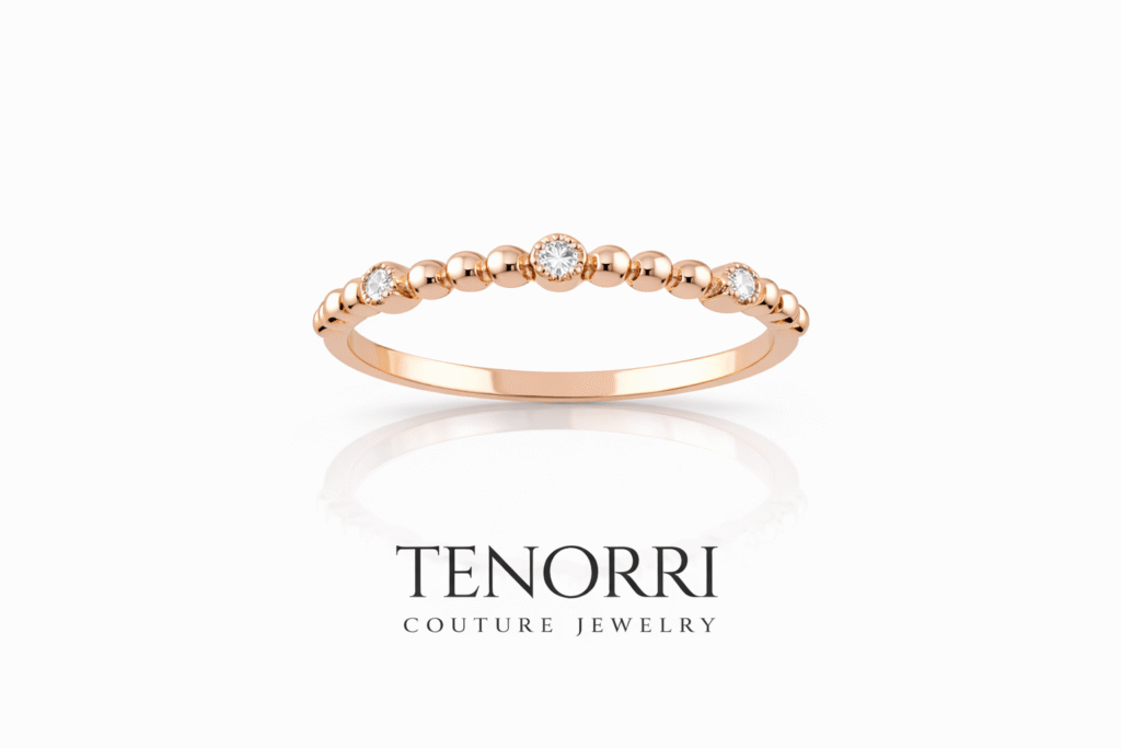 Diamond beaded ring TENORRI 14K gold three stones minimalist