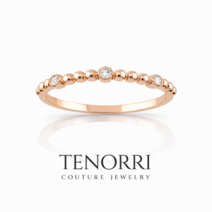 Diamond beaded ring TENORRI 14K gold three stones minimalist