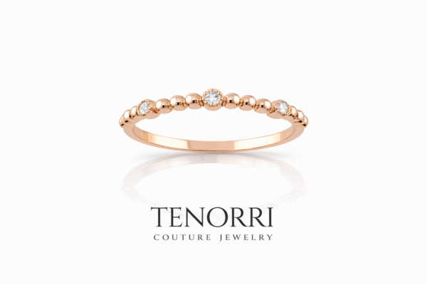 Diamond beaded ring TENORRI 14K gold three stones minimalist Diamond beaded ring TENORRI 14K gold three stones minimalist