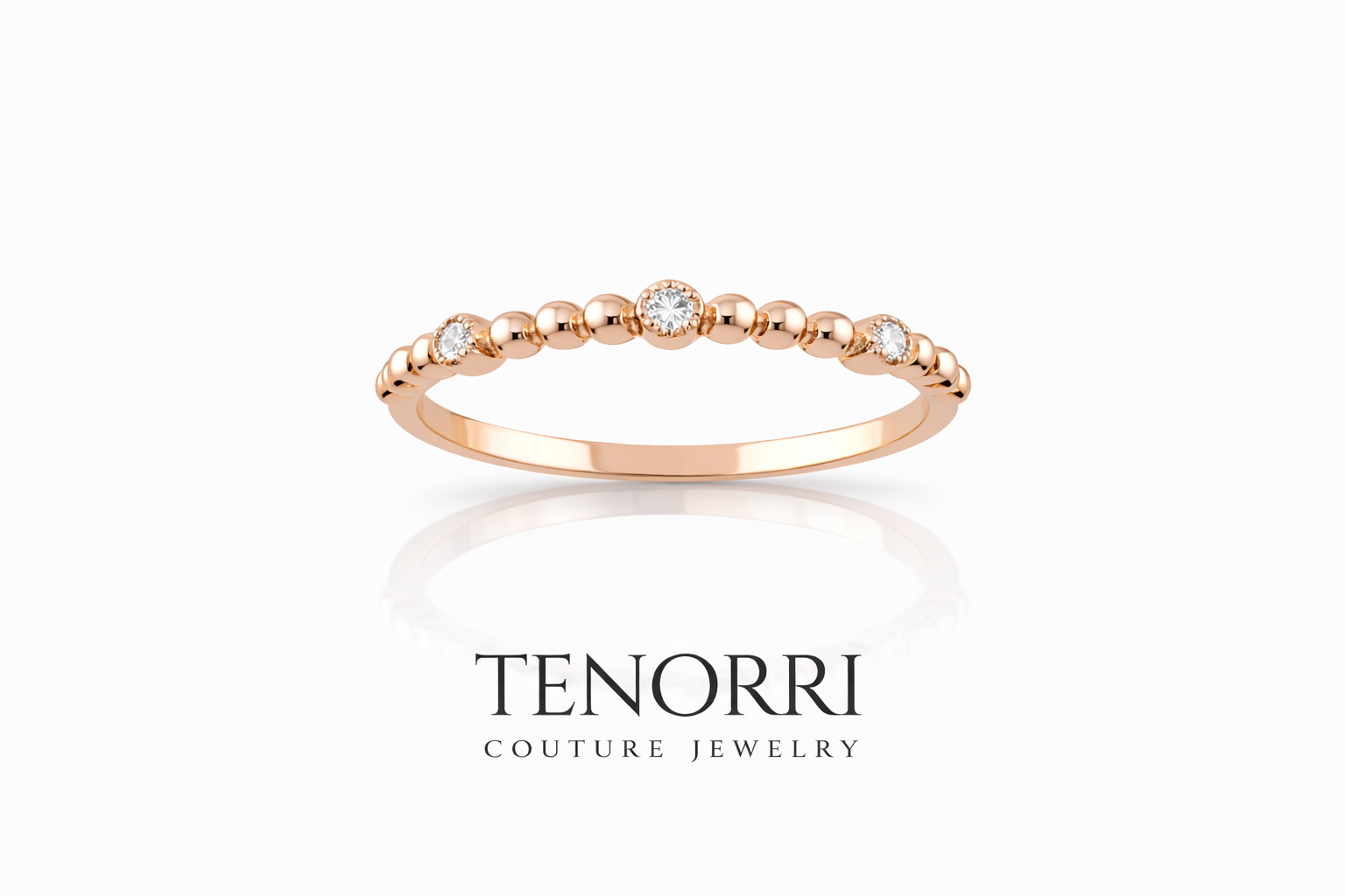 Diamond beaded ring TENORRI 14K gold three stones minimalist Diamond beaded ring TENORRI 14K gold three stones minimalist