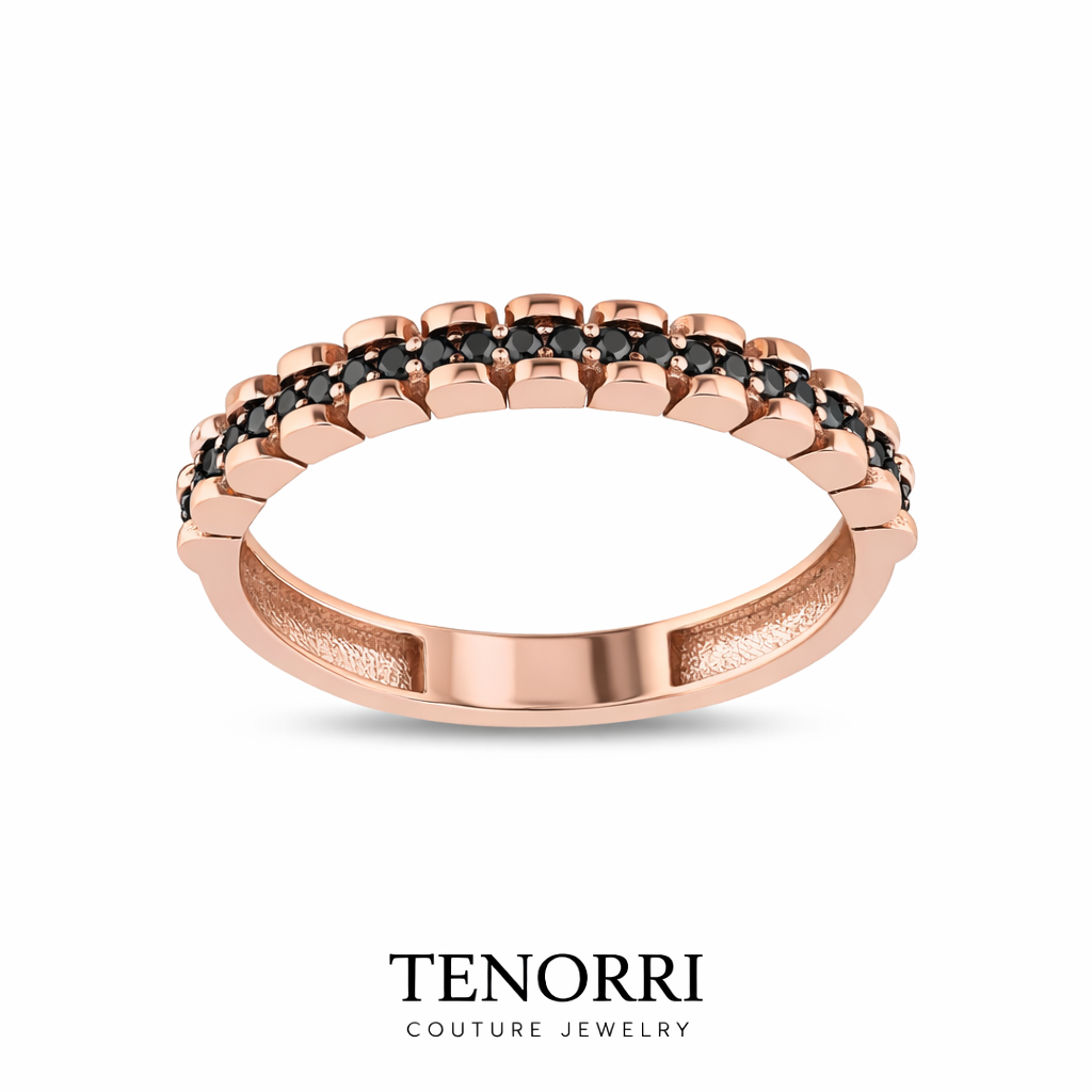 TENORRI black diamond double row ring 0.17ct 14K gold