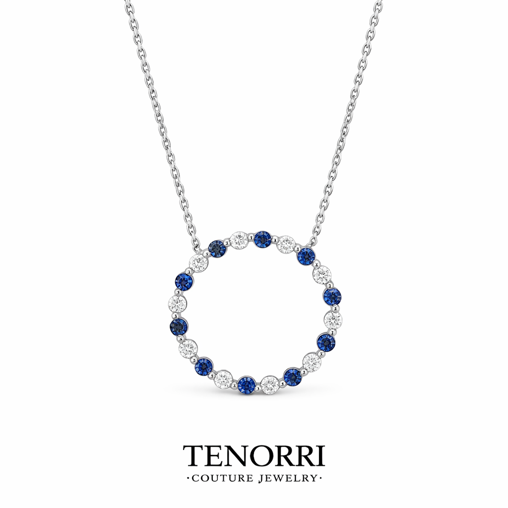 TENORRI blue sapphire diamond pendant 0.27ct white gold 13.5mm
