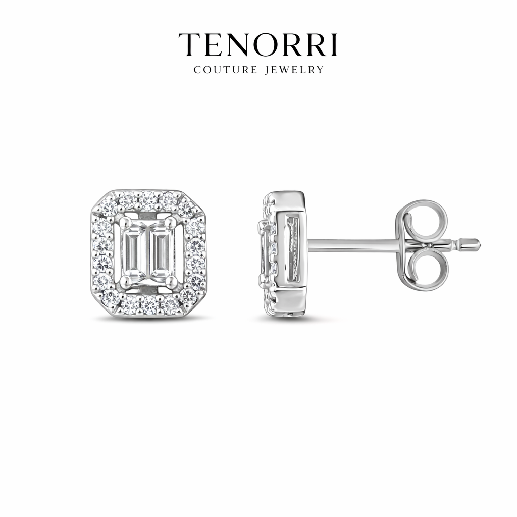 TENORRI diamond baguette halo earrings 0.31ct 14K gold