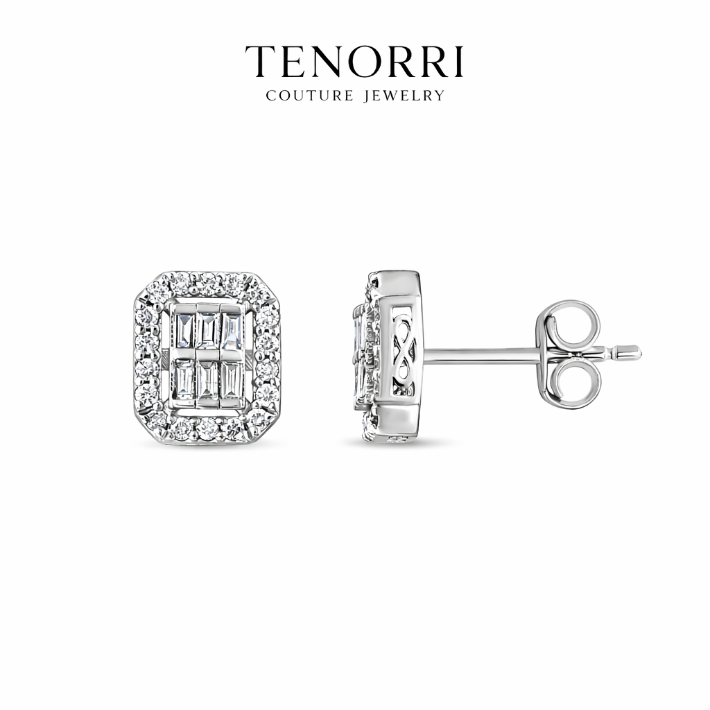TENORRI diamond baguette halo earrings 0.34ct 14K gold