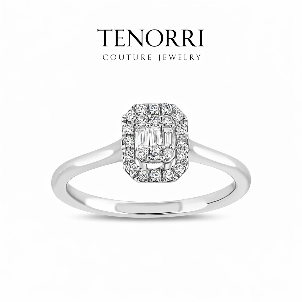 TENORRI diamond baguette halo ring 0.17ct 14K gold