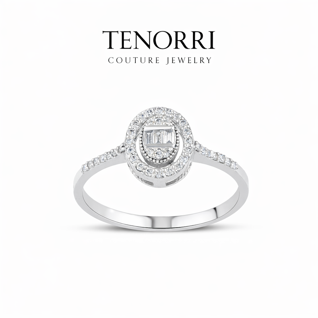 TENORRI diamond baguette oval halo ring 0.20ct 14K gold