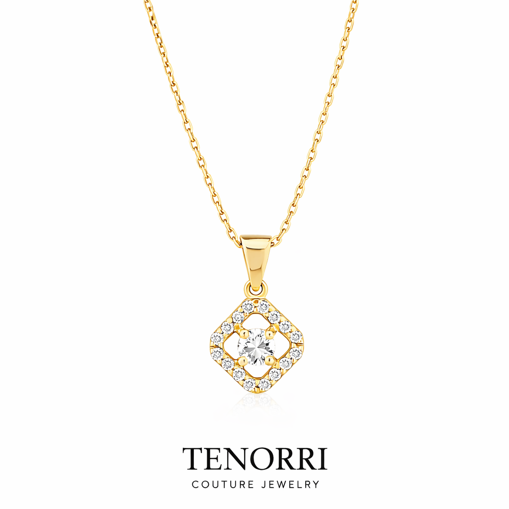 TENORRI diamond pendant 0.20ct 14K gold halo design