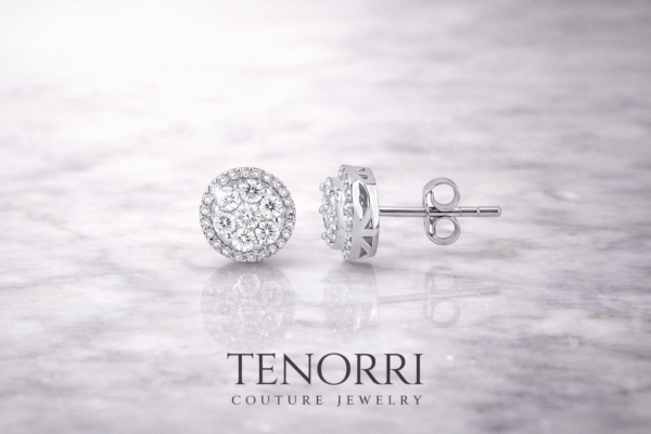 Close-up diamond halo cluster earrings TENORRI luxury design