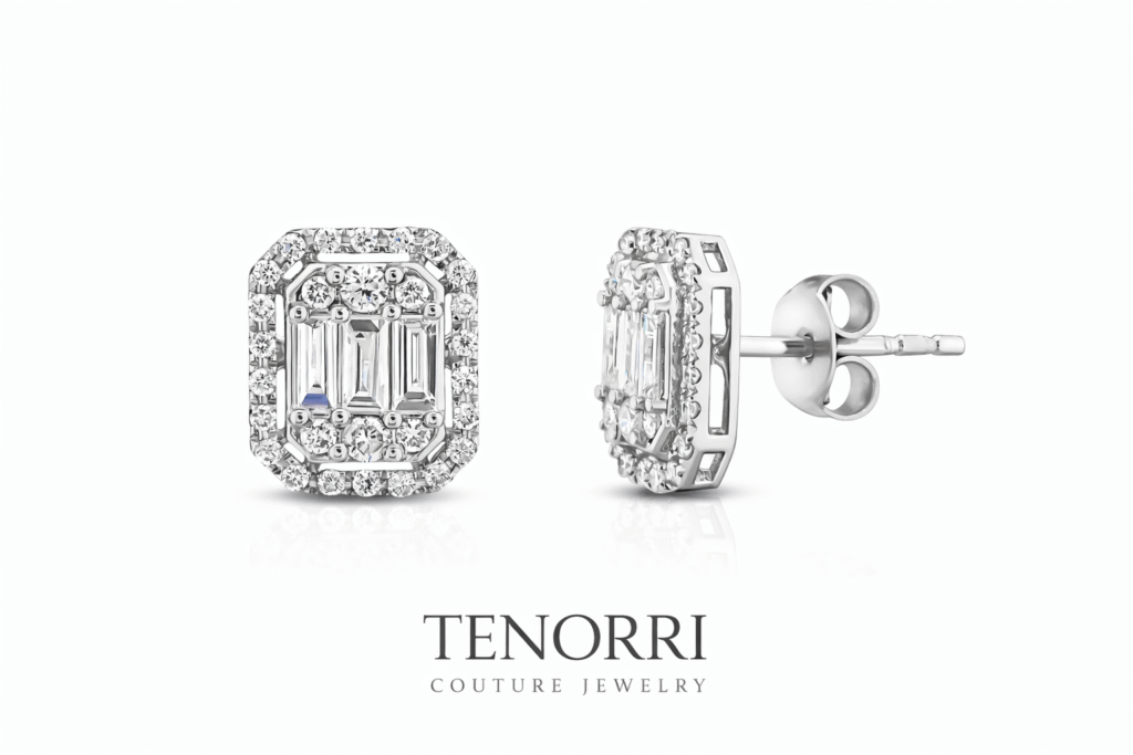 TENORRI diamond halo earrings 0.62ct 14K gold emerald design