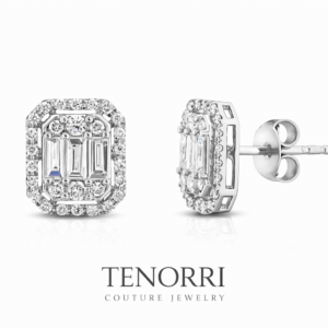TENORRI diamond halo earrings 0.62ct 14K gold emerald design