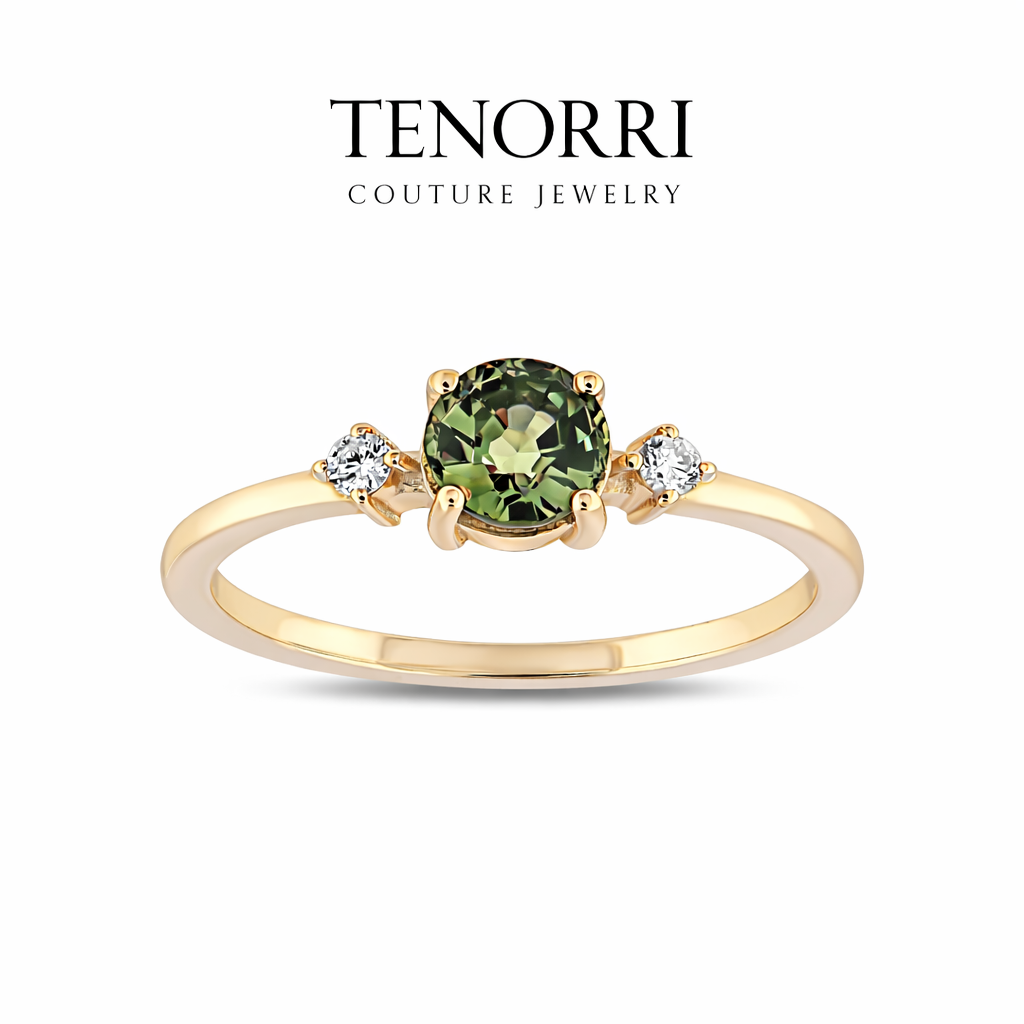 TENORRI green tourmaline diamond ring 0.55ct 14K gold