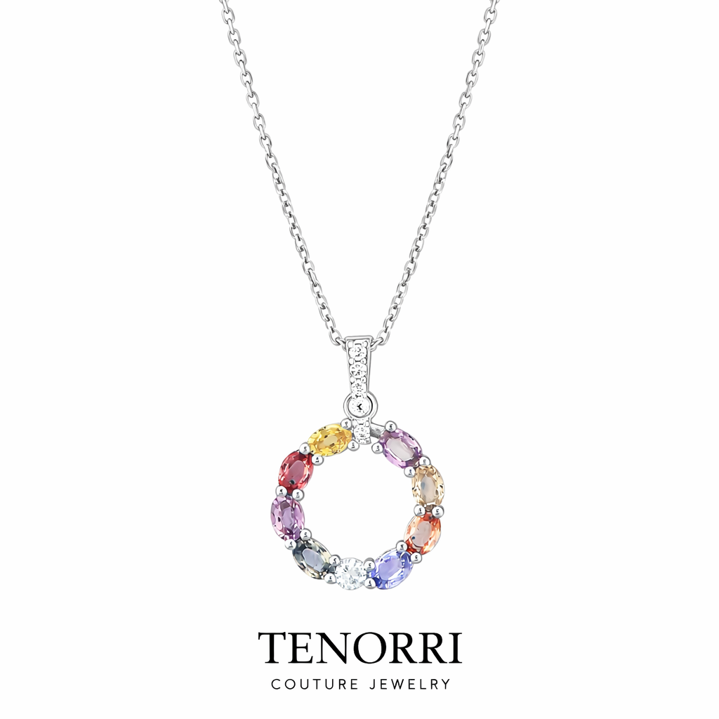 TENORRI rainbow sapphire diamond pendant 0.75ct white gold