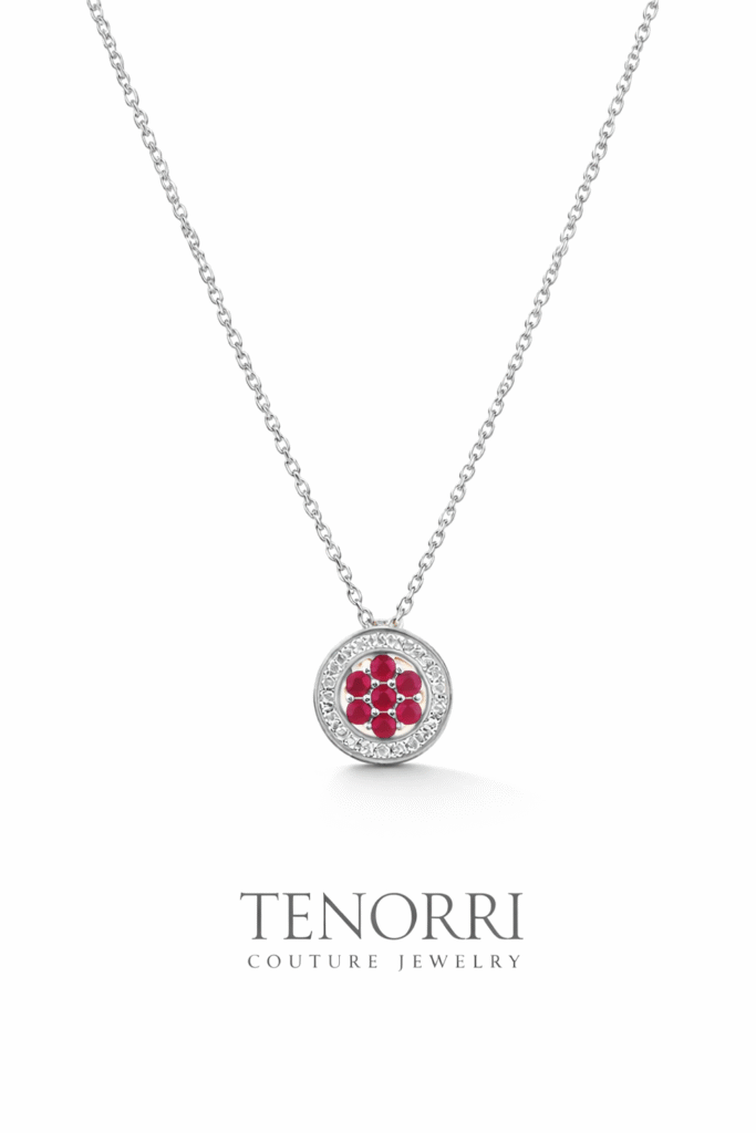TENORRI Ruby Bloom necklace 0.15ct 14K white gold diamonds 0.06ct ruby