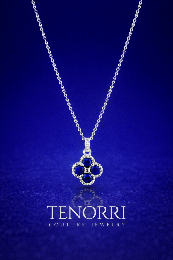 Luxury sapphire necklace TENORRI with diamonds 14K white gold