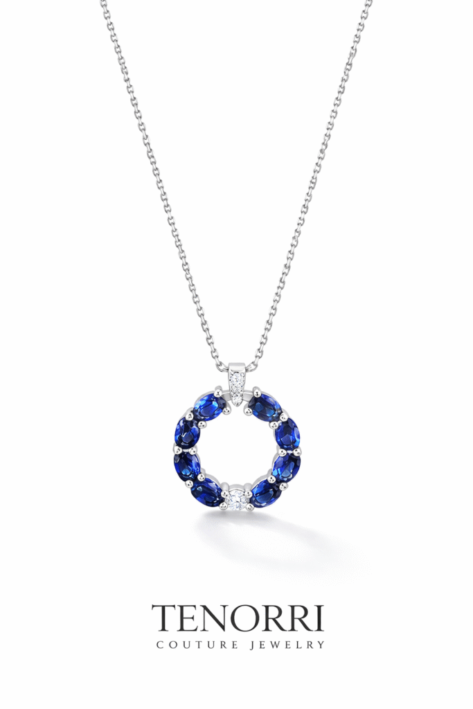 TENORRI Sapphire Circle Necklace 0.59ct 14K White Gold Diamonds 0.05ct