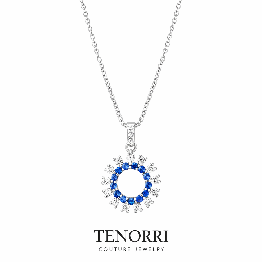 TENORRI sapphire diamond pendant 0.22ct 14K white gol