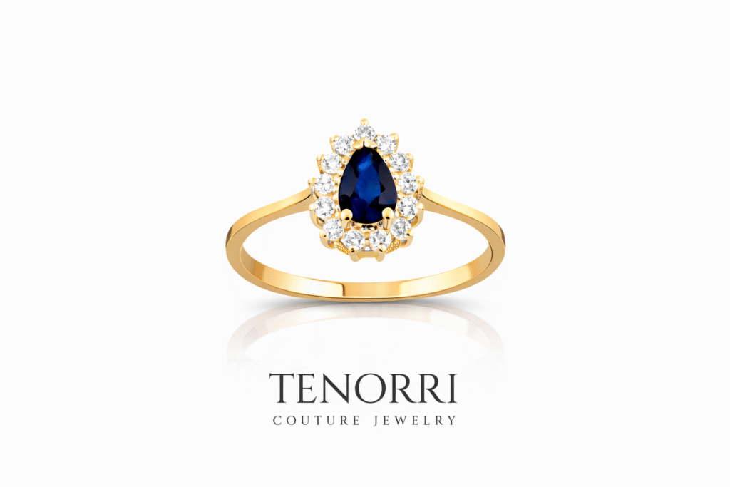 TENORRI sapphire halo ring 0.57ct 14K gold diamond halo