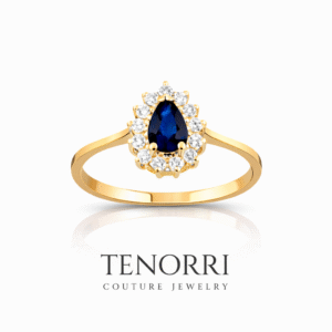 TENORRI sapphire halo ring 0.57ct 14K gold diamond halo