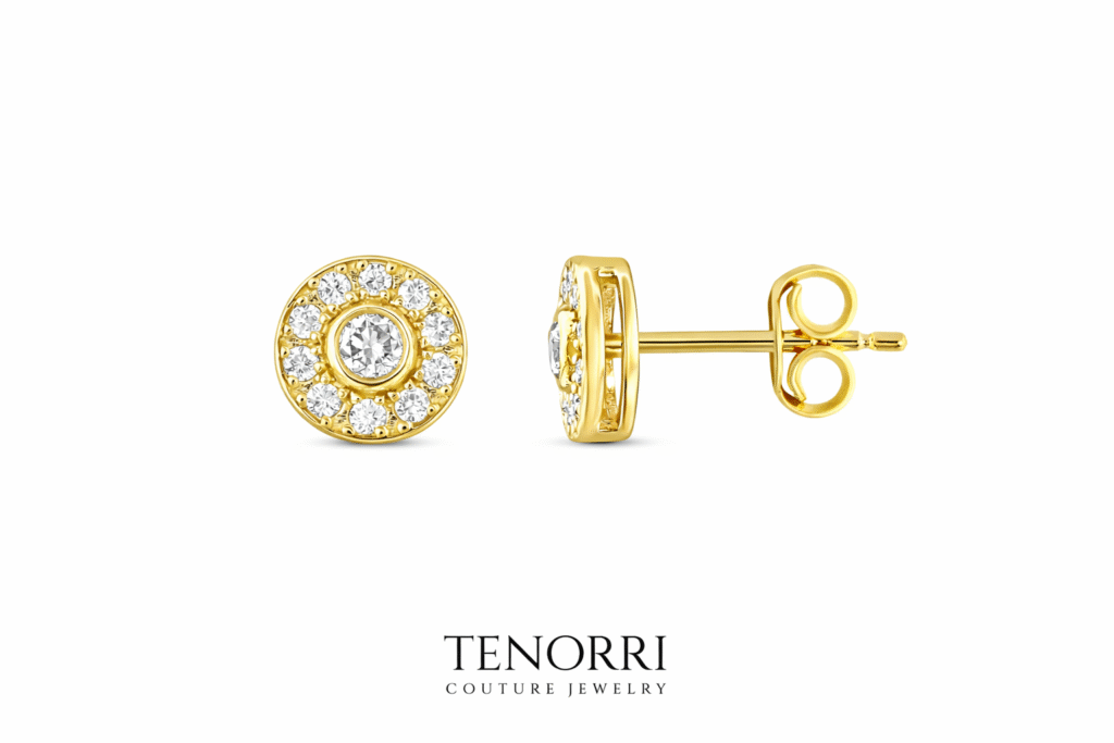 TENORRI diamond halo stud earrings 0.22ct 14K gold