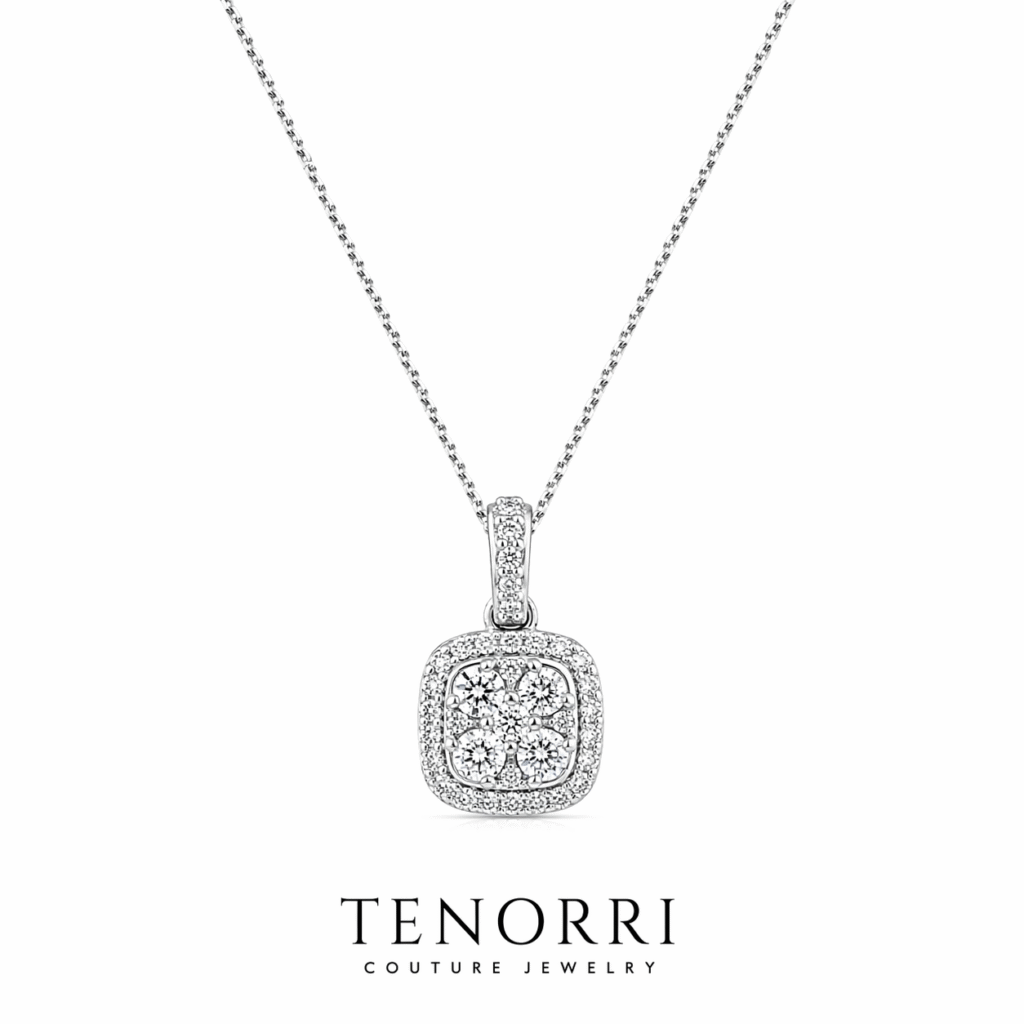 TENORRI diamond halo necklace 0.28ct 14K gold