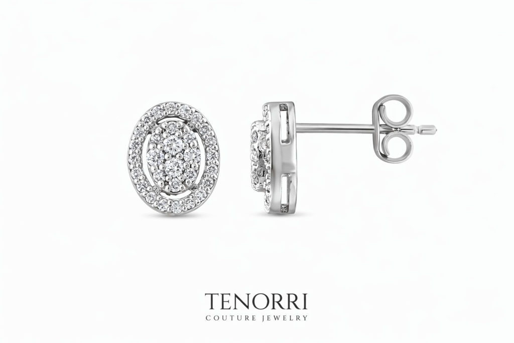 TENORRI diamond oval halo stud earrings 0.36ct 14K gold