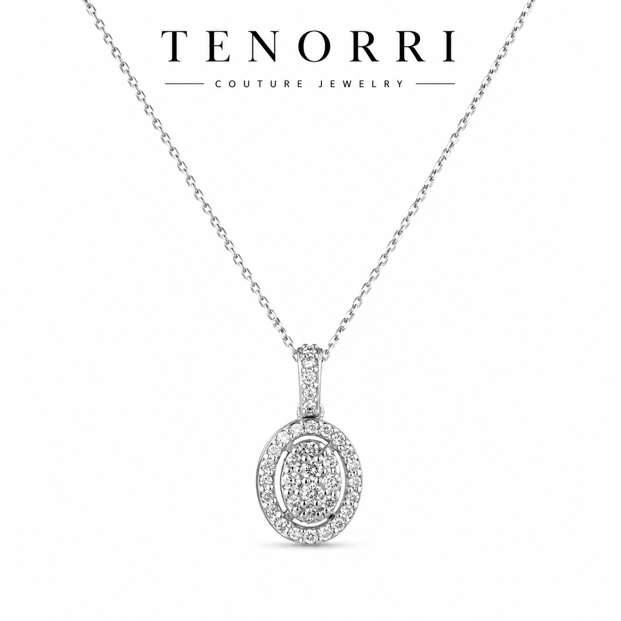 14K gold diamond oval pendant necklace TENORRI