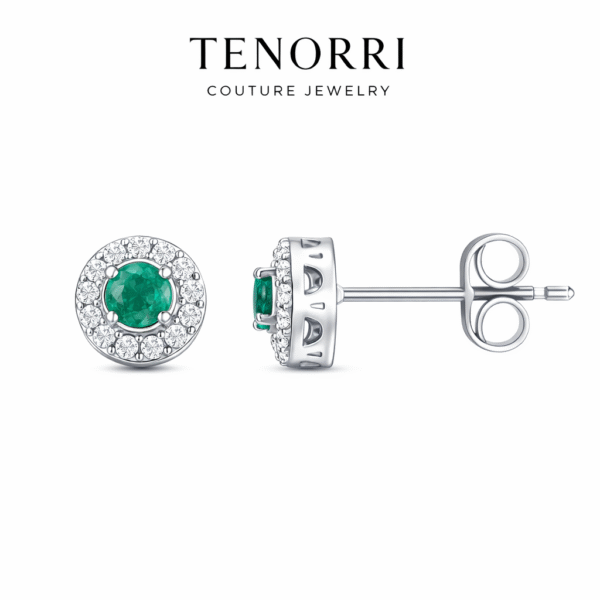 tenorri--emerald-diamond-earrings-white-bg.jpg Emerald and diamond halo stud earrings TENORRI luxury design
