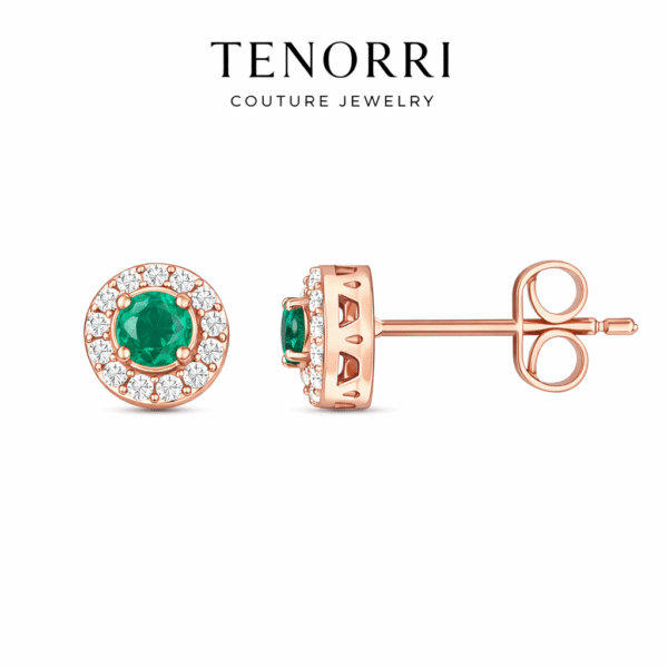 tenorri-emerald-diamond-earrings-white-bg.jpg Emerald and diamond halo stud earrings TENORRI luxury design
