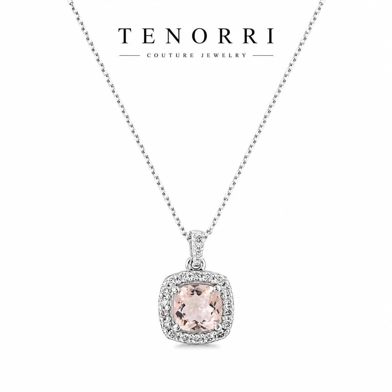 14K gold morganite necklace with diamonds TENORRI