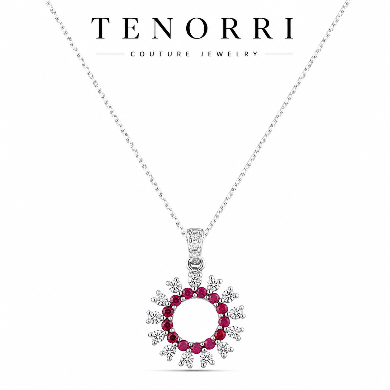14K gold ruby circle necklace with diamonds TENORRI