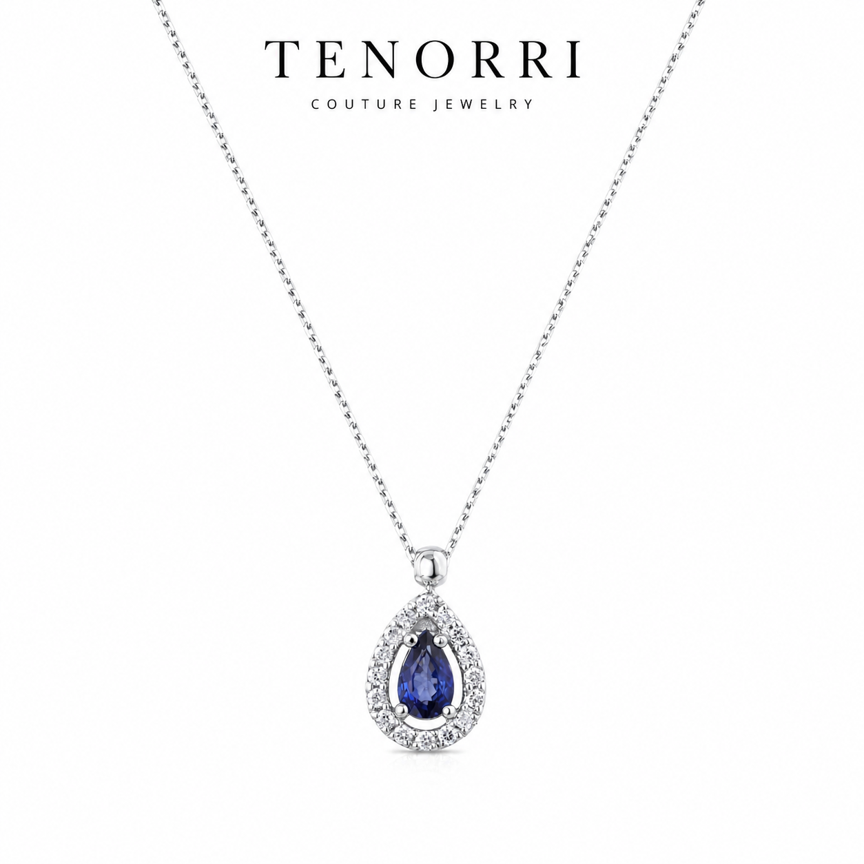 14K gold sapphire drop necklace with diamonds TENORRI
