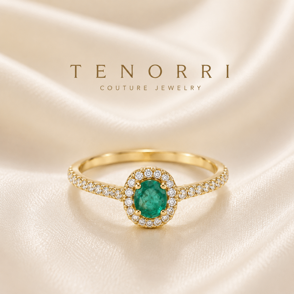 TENORRI 14K gold emerald halo ring