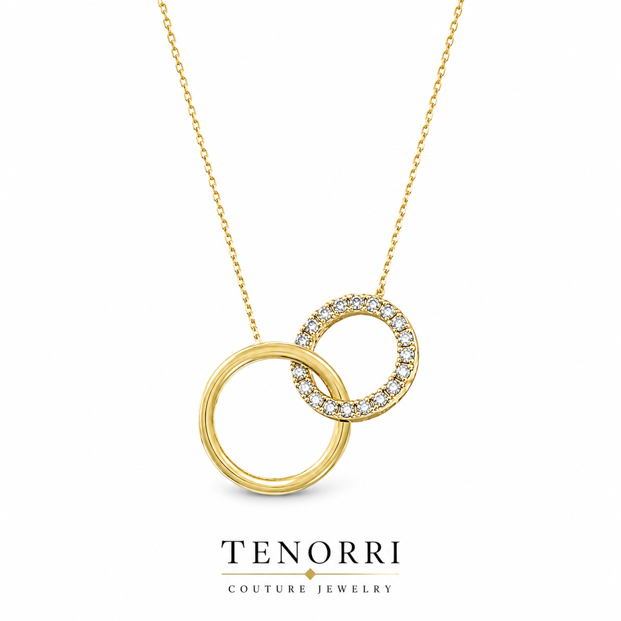 TENORRI колие от 14К злато с преплетени кръгове и диаманти