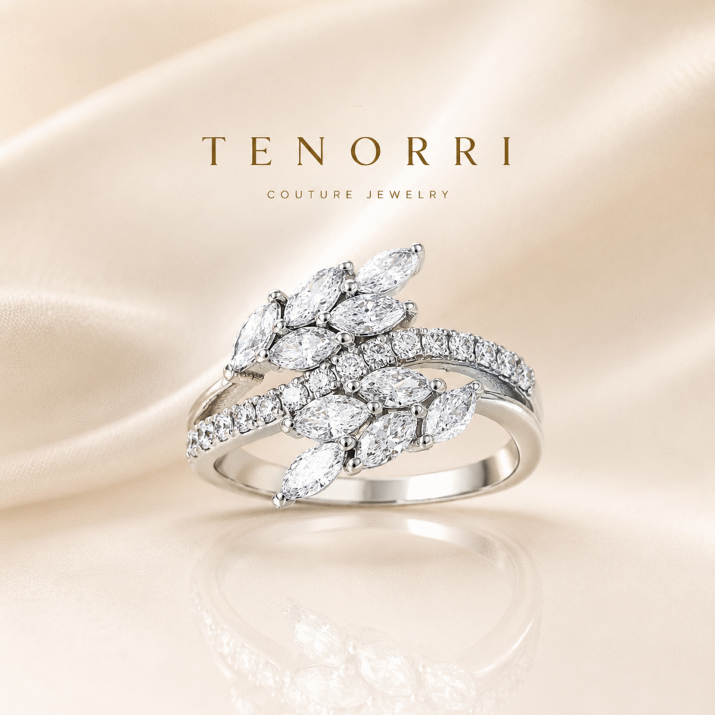 TENORRI 14K gold marquise diamond couture ring