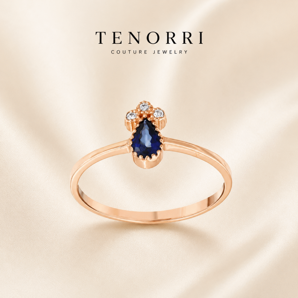 TENORRI 14K gold pear sapphire ring with diamonds