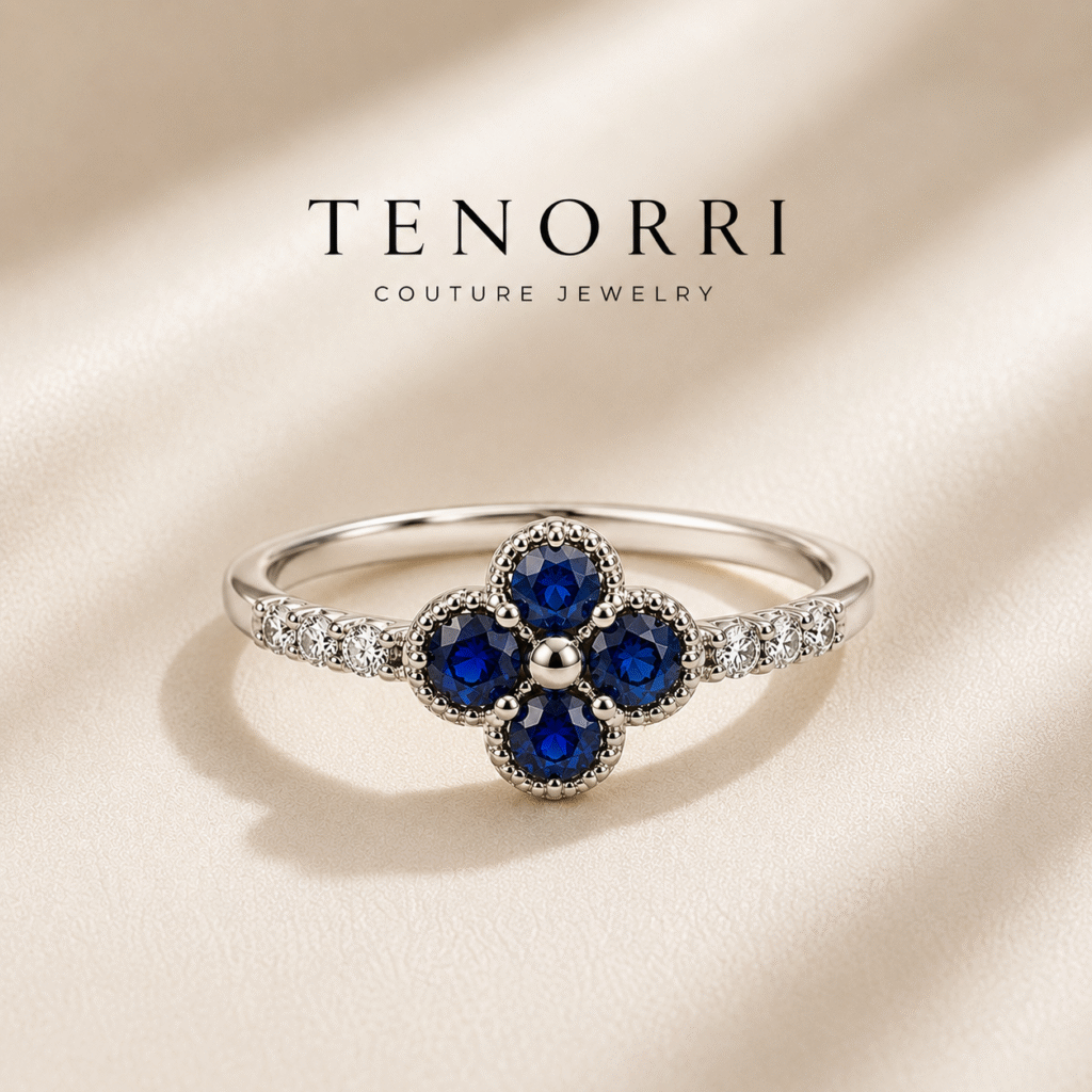 TENORRI 14K gold sapphire clover ring with diamonds