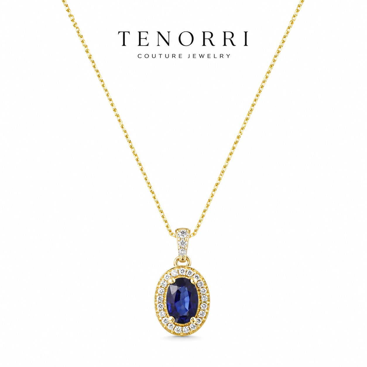 TENORRI 14K gold sapphire halo necklace with diamonds