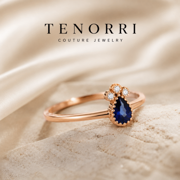 Luxury pear sapphire ring close-up