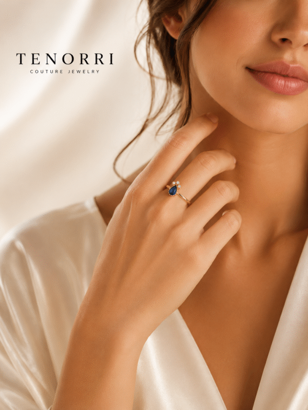 Woman wearing TENORRI sapphire diamond ring