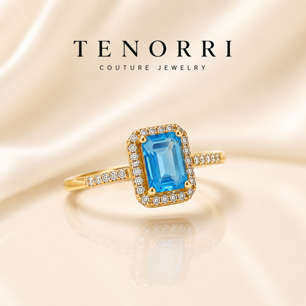 TENORRI 14K gold emerald topaz halo ring