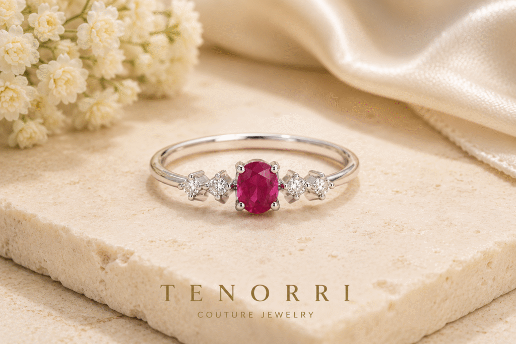 TENORRI ROSALIA ring in white gold with pink sapphire and natural diamonds