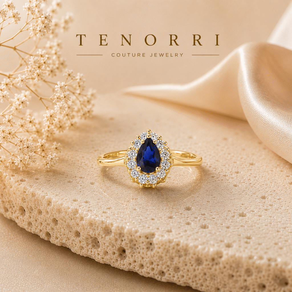 TENORRI пръстен със сапфир и диаманти от 14К злато